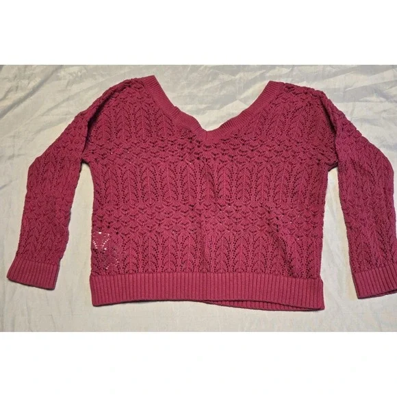 Hollister HCO Point Vicente Cropped‎ Open Knit Layering Sweater Shirt Pink Small - Picture 5 of 6